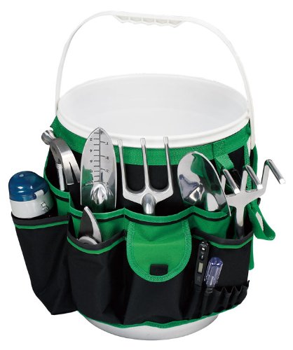 Green Canvas Tote Bags Garden Bucket Shape Tools Storage Bags with Multi Pockets 