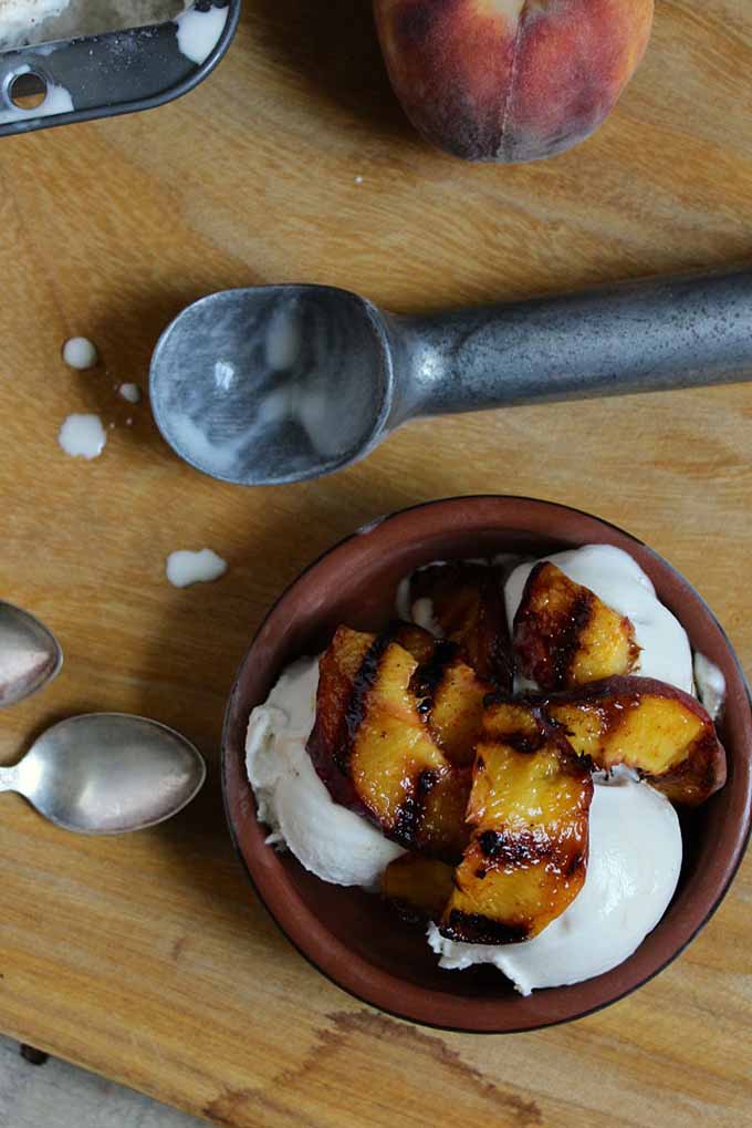 Coconut Ice Cream with Spicy Grilled Peaches | GardenersPath.com