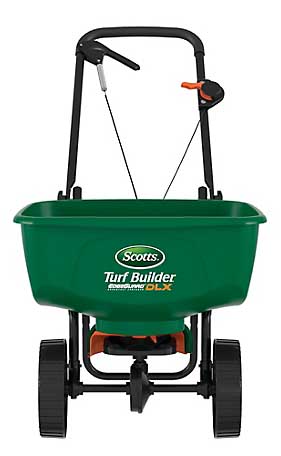 Push Turf Builder EdgeGuard DLX Broadcast Spreader on a white, isolated background.