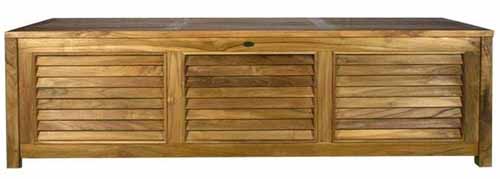 A horizontal image of the front profile of the Chic Teak Manhattan Deck Box on a white, isolated background.