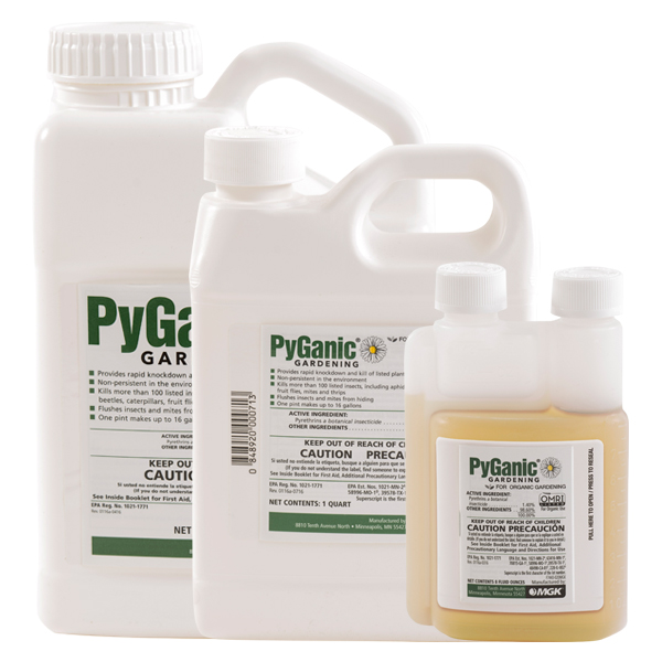 PyGanic Gardening Pyrethrins commercial products on a white, isolated background.