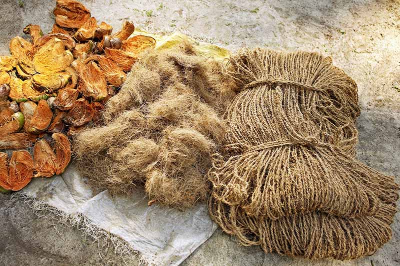Coconut coir rope-making with a traditional process.
