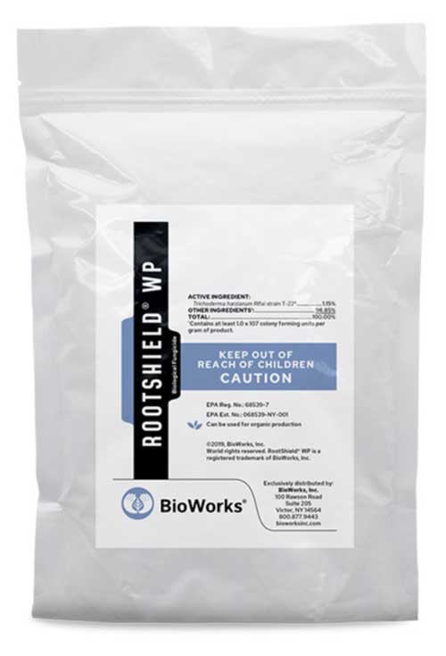 WP Rootshield Trichoderma packaging on a white, isolated background.