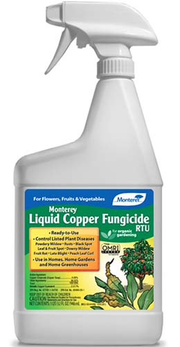 A close up of the packaging of Monterery Liquid Copper Fungicide on a white background.