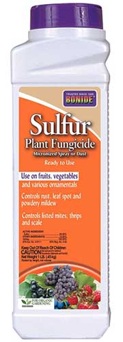 A close up vertical image of the packaging of Bonide Sulfur Plant Fungicide.