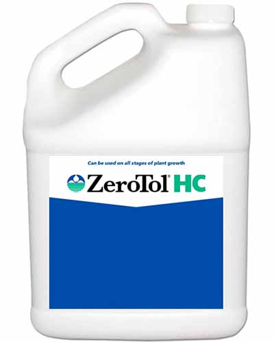 A close up square image of a plastic bottle of ZeroTol HC isolated on a white background.