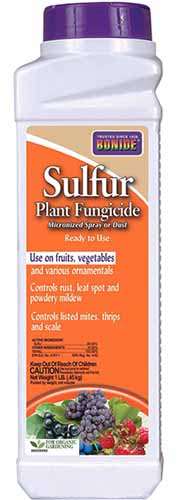 A close up vertical image of the packaging of Bonide Sulfur Plant Fungicide isolated on a white background.