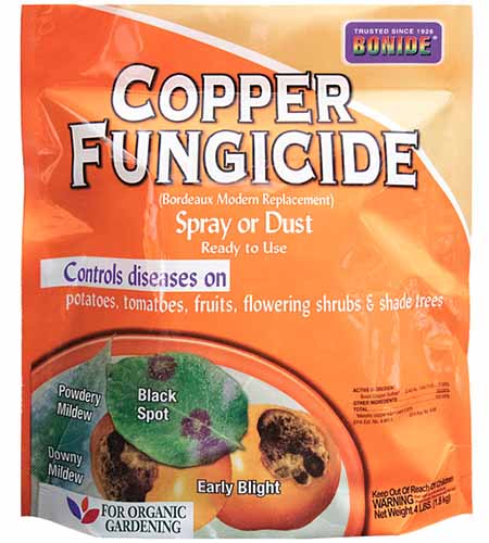 A close up square image of the packaging of Bonide Copper Fungicide isolated on a white background.