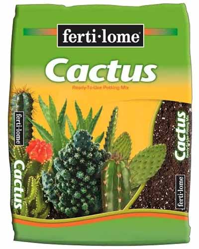 A close up square image of the packaging of Fertilome Cactus potting mix isolated on a white background.