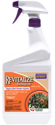 A close up of a spray bottle of Bonide Revitalize Biofungicide isolated on a white background.