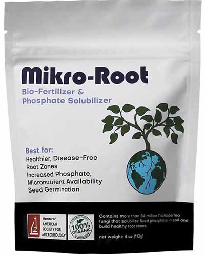 A close up of the packaging of Mikro-Root a trichoderma based plant treatment.