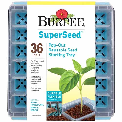 A close up of Burpee SuperSeed 36-cell seed starting tray isolated on a white background.
