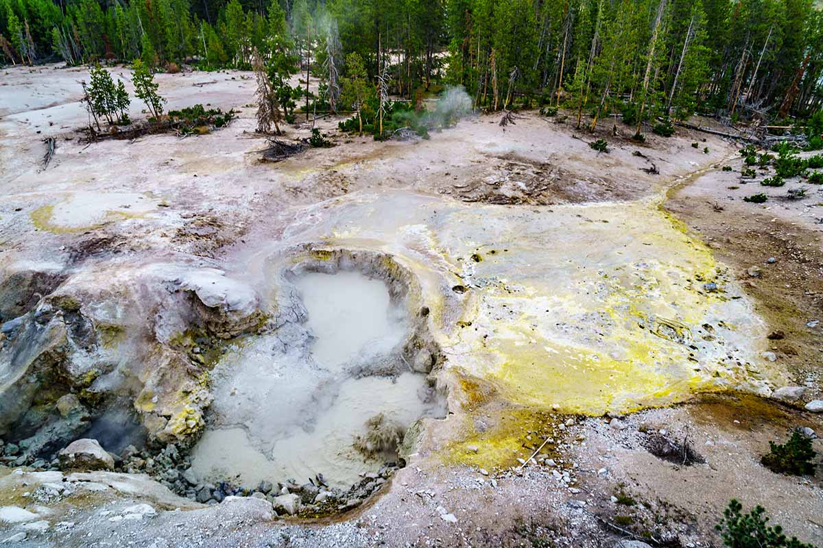 A horizontal image of Sulfur Caldron in Yellowstone National Park.