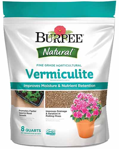 A close up of a package of Burpee Natural Vermiculite isolated on a white background.