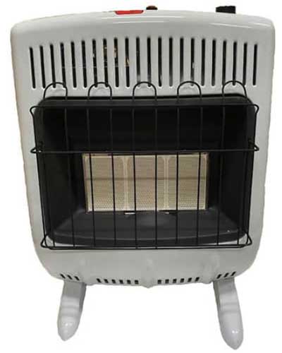 A close up of a propane gas heater isolated on a white background.