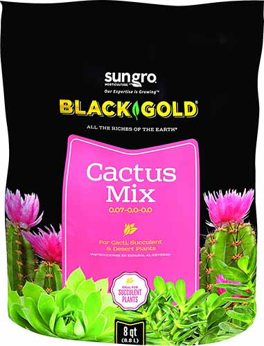 A close up of the packaging of sungro Black Gold Cactus Mix isolated on a white background.