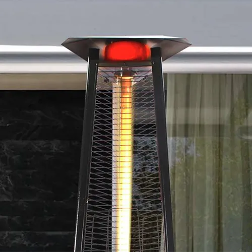 A close up of the top of the Lava Heat Lavaline patio heater.