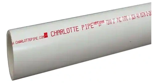 A close up of a section of white pipe isolated on a white background.