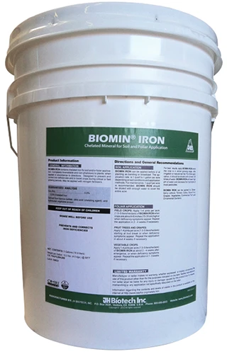 A close up of a bucket of Biomin Iron isolated on a white background.