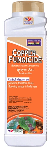 A close up of a bottle of Bonide Copper Fungicide isolated on a white background.