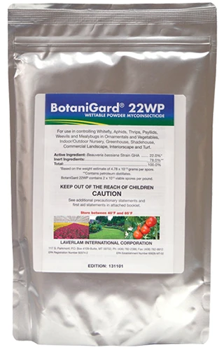 A close up of the packaging of BotaniGard 22WP isolated on a white background.