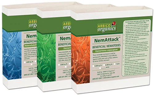 A close up of the packaging of NemAttack beneficial nematodes isolated on a white background.