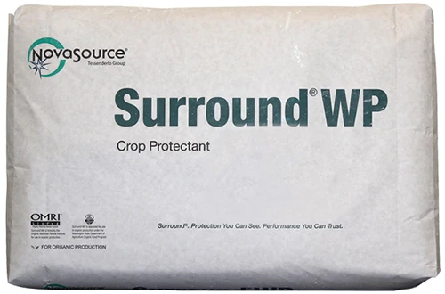 A close up of the packaging of Surround WP crop protectant isolated on a white background.