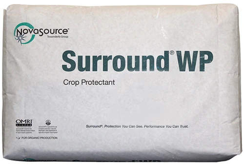 A close up of the packaging of Surround WP crop protectant isolated on a white background.