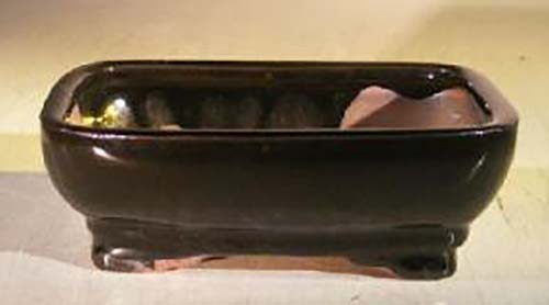 A horizontal shot of a black bonsai pot on a neutral background.