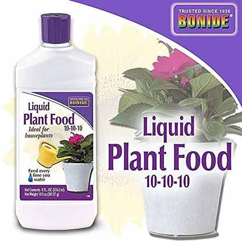 A square image of the packaging of Bonide Liquid Houseplant Food.