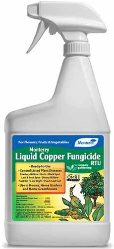 A vertical product shot of a white spray bottle of Monterey Liquid Copper Fungicide.