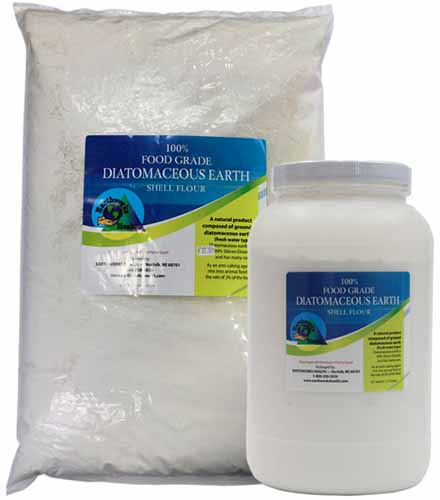 A square product photo of a bag and container of Food Grade Diatomaceous Earth.