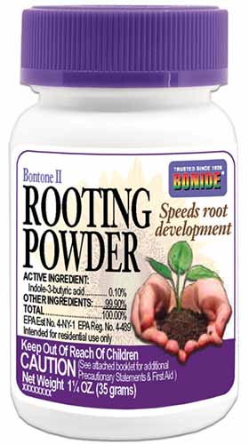 A vertical product photo of a jar of Bonide Rooting Powder.