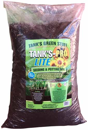 A vertical product photo of a bag of Tank's Pro-Lite Potting Mix.