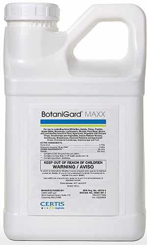 A close up of a bottle of BotaniGard Maxx isolated on a white background.