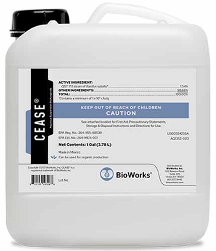 A close up of the packaging of CEASE biofungicide isolated on a white background.