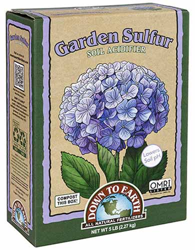 A close up of the packaging of Down to Earth Garden Sulfur isolated on a white background.