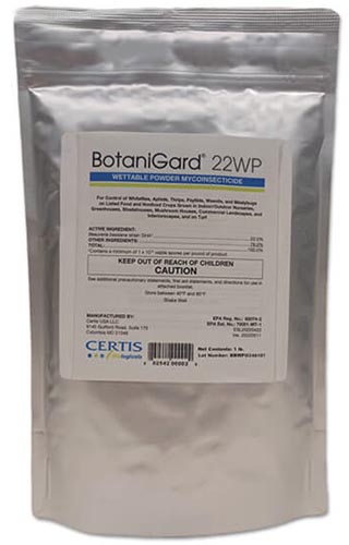 A close up of the packaging of BotaniGard 22WP isolated on a white background.