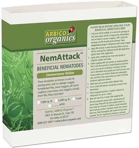 A close up of the packaging of NemAttack beneficial nematodes isolated on a white background.
